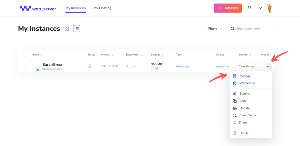 Navigate to your Instances dashboard