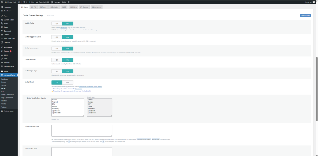 Configuring Core Cache Settings