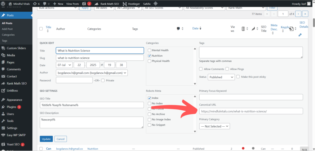 Find the Canonical URL field